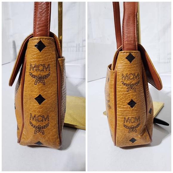 MCM Vintage Cognac Visetos Brown Shoulder Bag with Gold Accents - Picture 5 of 13
